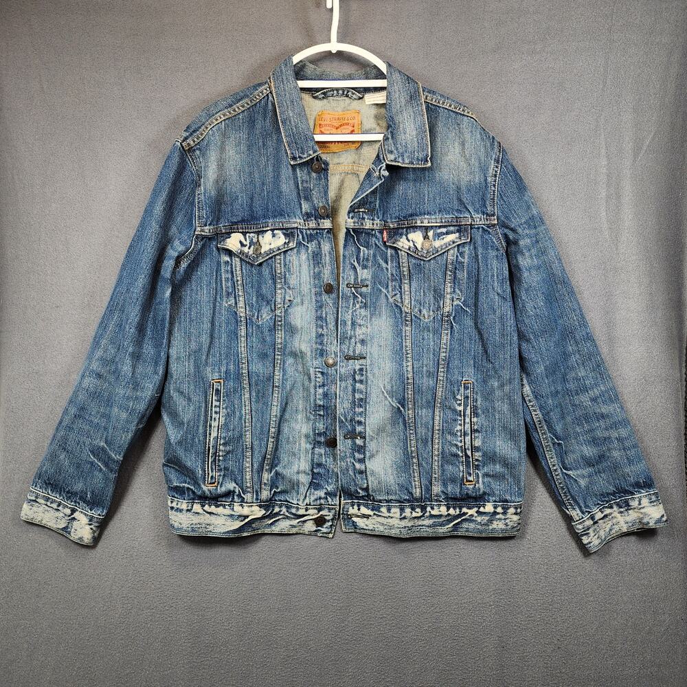 Levis Mens Jean Jacket XL Trucker 72334 Type 3 Blue Bleach Wash Distressed Chore
